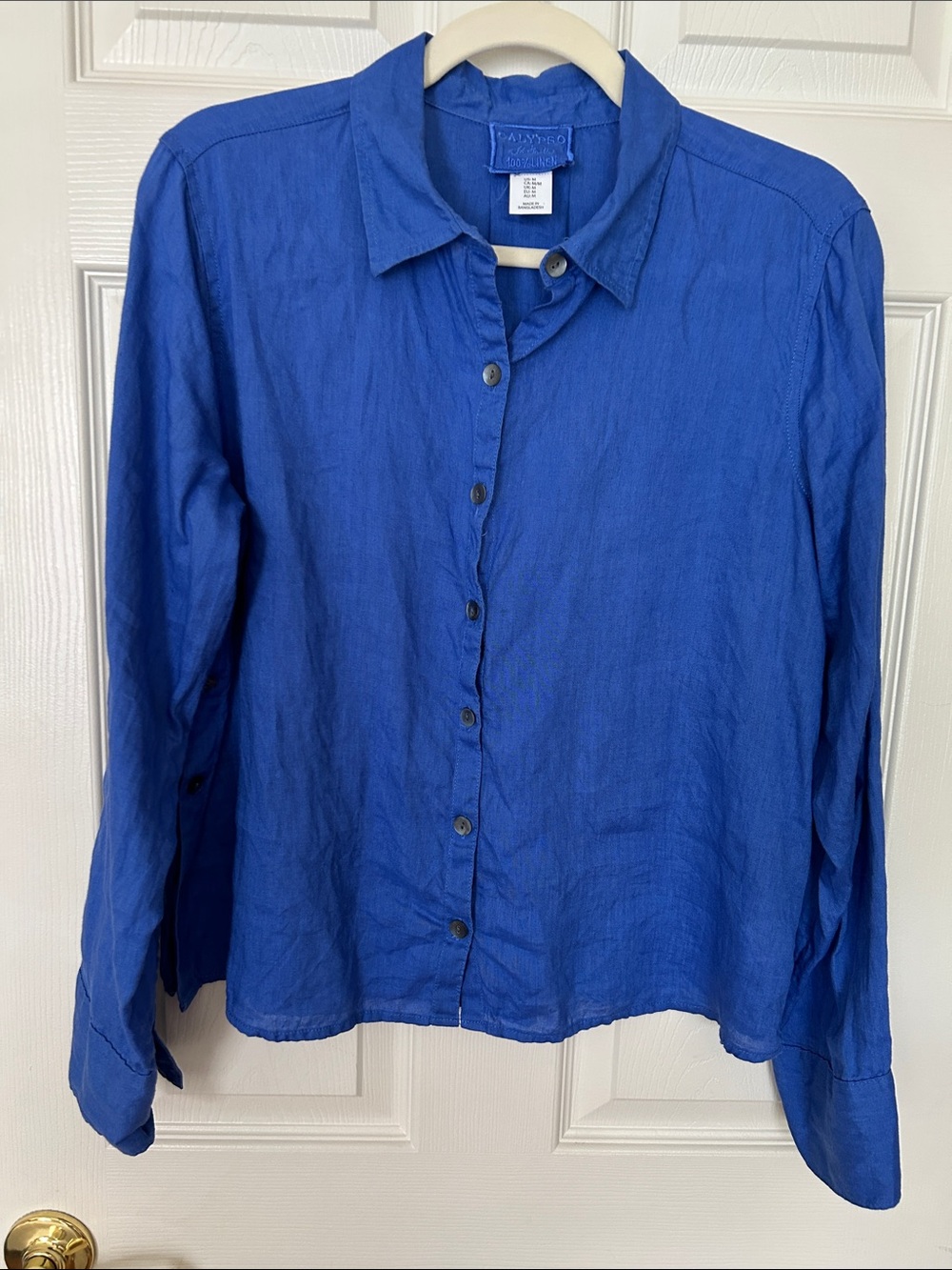 Calypso St Barth Linen Side Button Shirt Long Sleeve Cobalt Blue Sz M